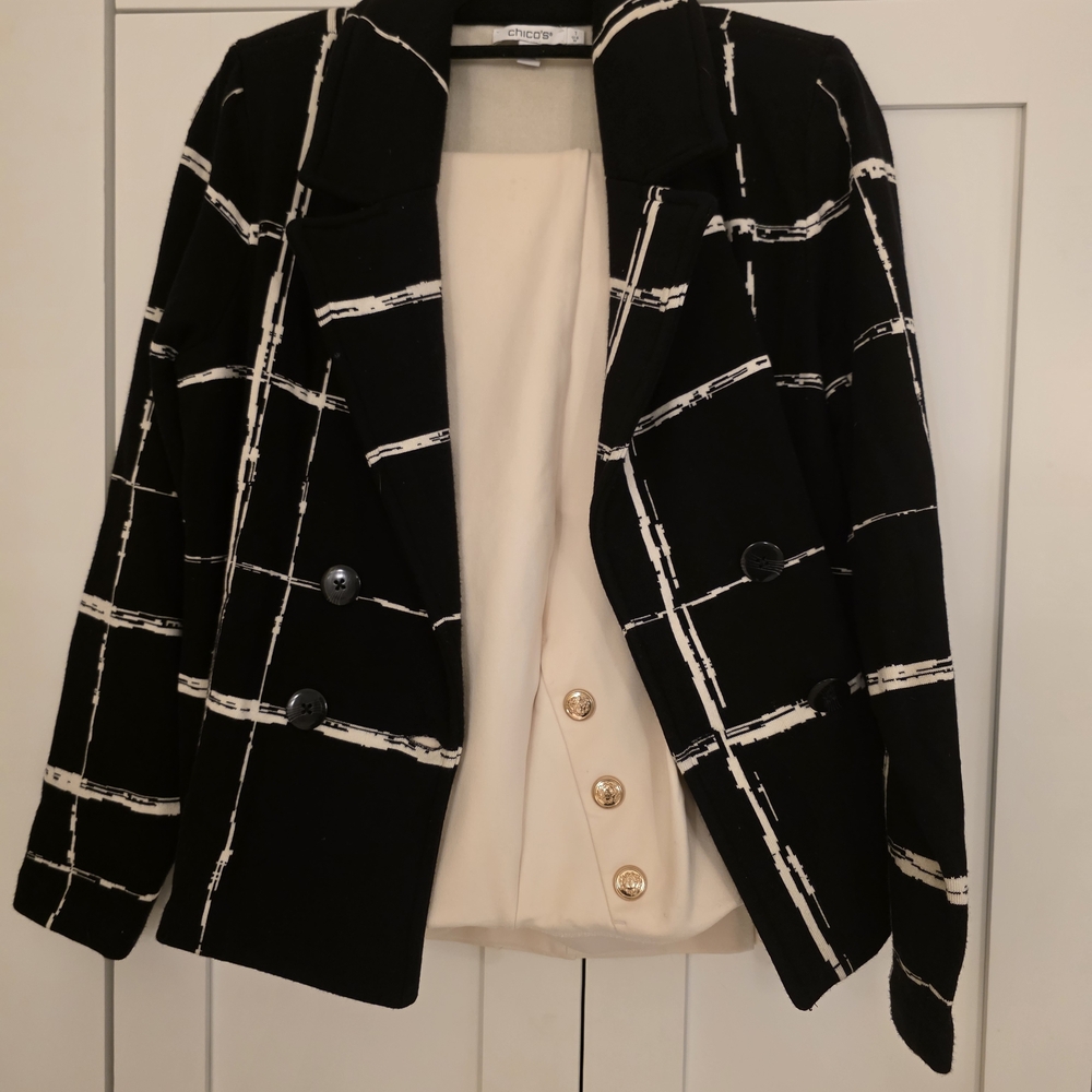 Chico's Black and White Grid Blazer